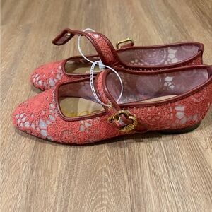 Sam Edelman Michaela Coral Lace Mary Jane Flats with Gold Accent 6 new